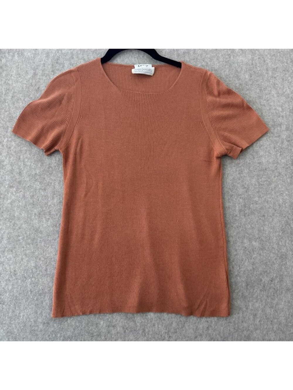 Akris Punto Cashmere Wool Silk‎ Fine Knit Top Womens 10 Brown Short Sleeve